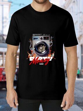 Graphic 'Money' Washer Front T-Shirt - Black